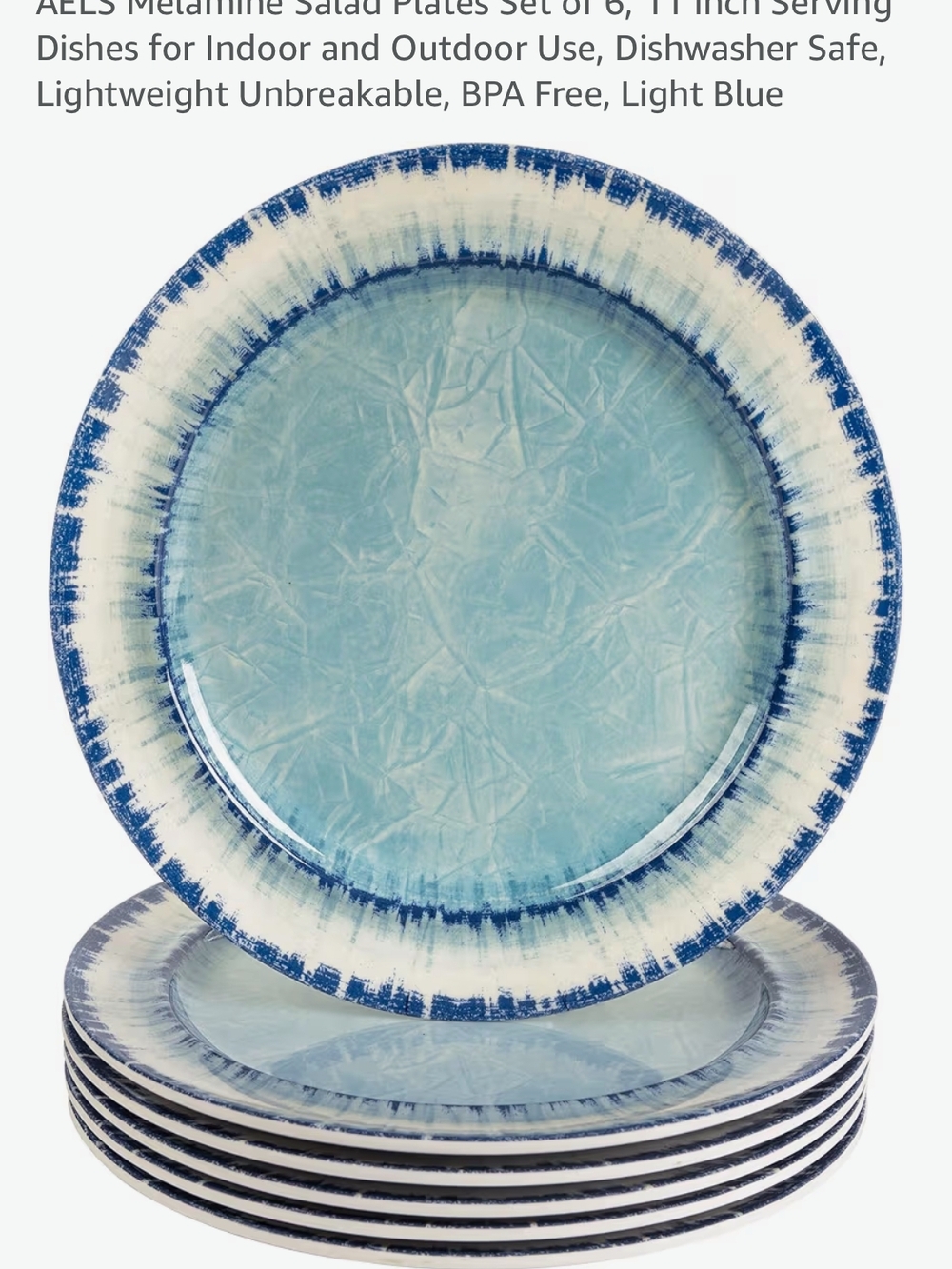 Light Blue Melamine Dinner Plates - Set of 6